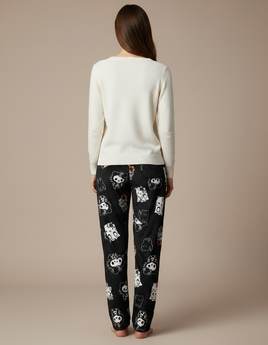 Pantalon Velours Noir Ample Flannel Hello Kitty - vue 2