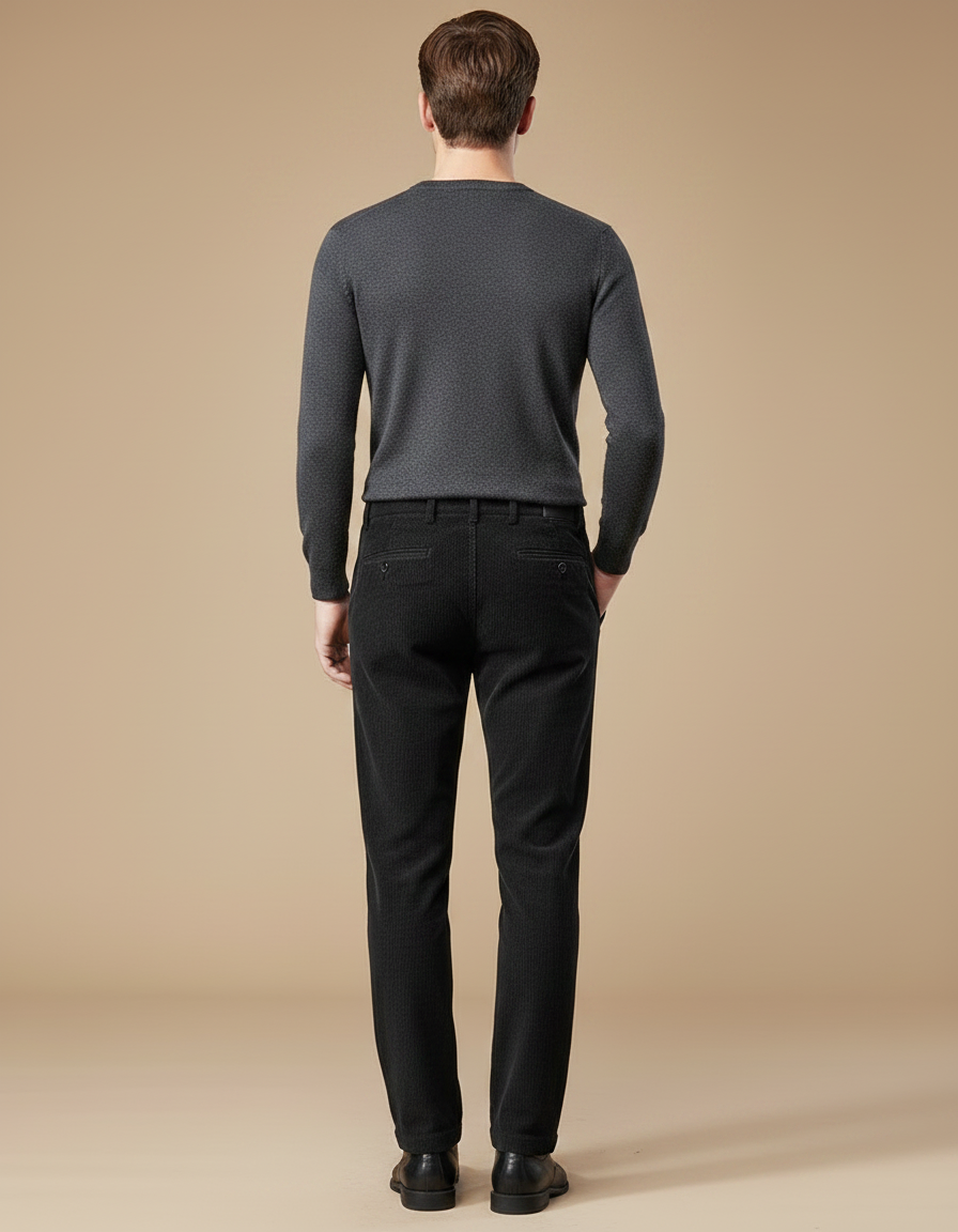 Pantalon Velours Noir Côtelé Slim Élégant Homme - Cordé - vue 2