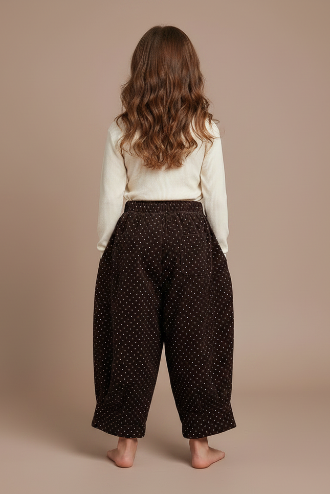 Pantalon Velours Marron Ample Points Blancs Fille - vue 2