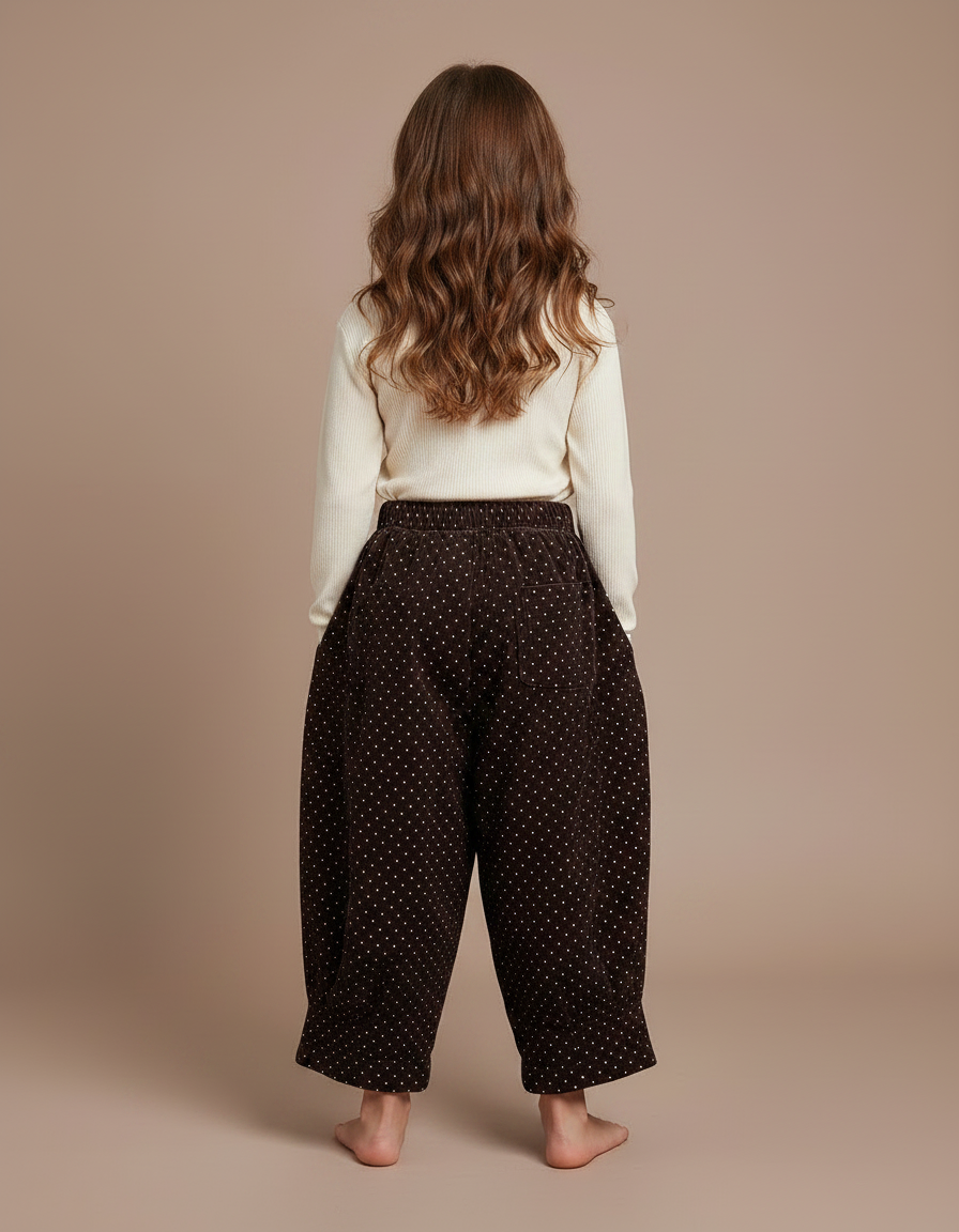 Pantalon Velours Marron Ample Points Blancs Fille - vue 2