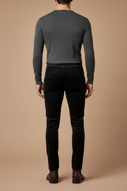 Pantalon Velours Noir Slim Élégant Homme - vue 2