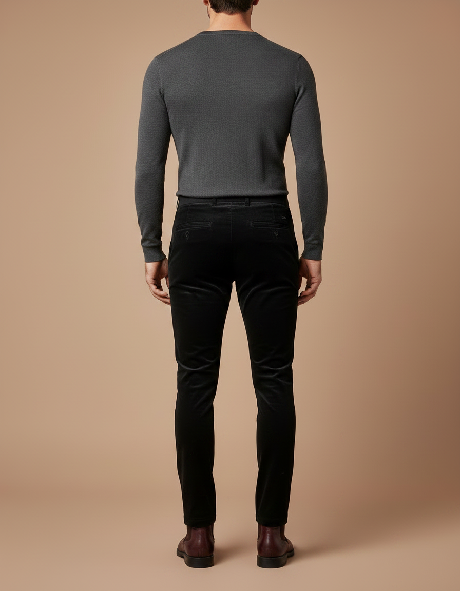 Pantalon Velours Noir Slim Élégant Homme - vue 2