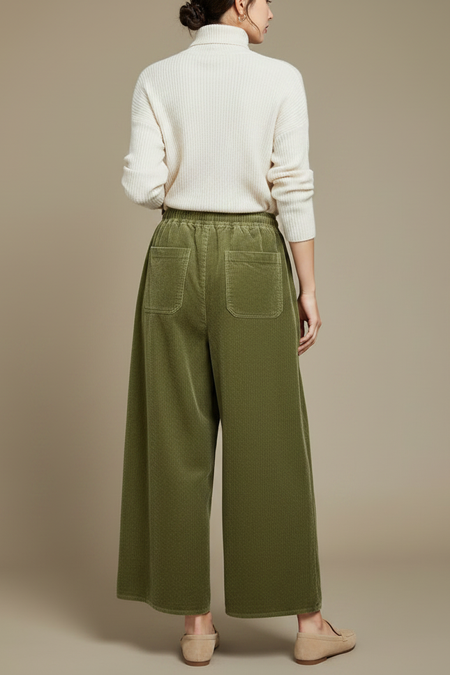 Pantalon Velours Côtelé Ample Vert Confortable Femme - Cordé - vue 2