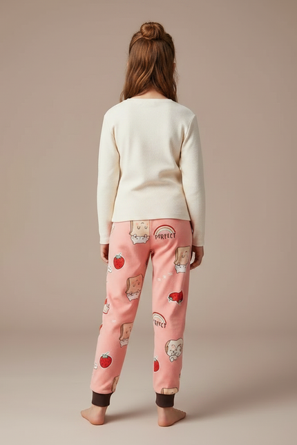 Pantalon Velours Rose Motif Fraise Doux Enfant - vue 2