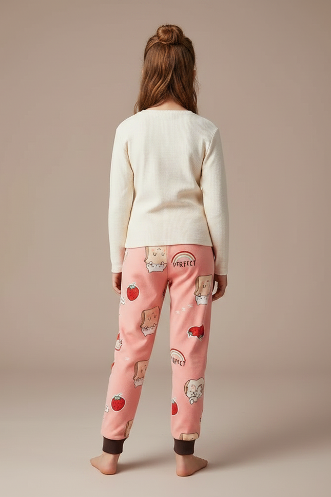 Pantalon Velours Rose Motif Fraise Doux Enfant - vue 2