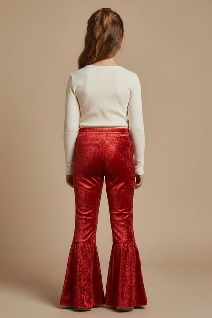 Pantalon Évasé Velours - Rouge - vue 2