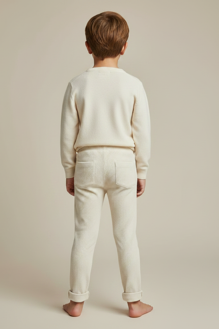 Pantalon Velours Côtelé Écru Élastique Enfant - Beige Cordé - vue 2
