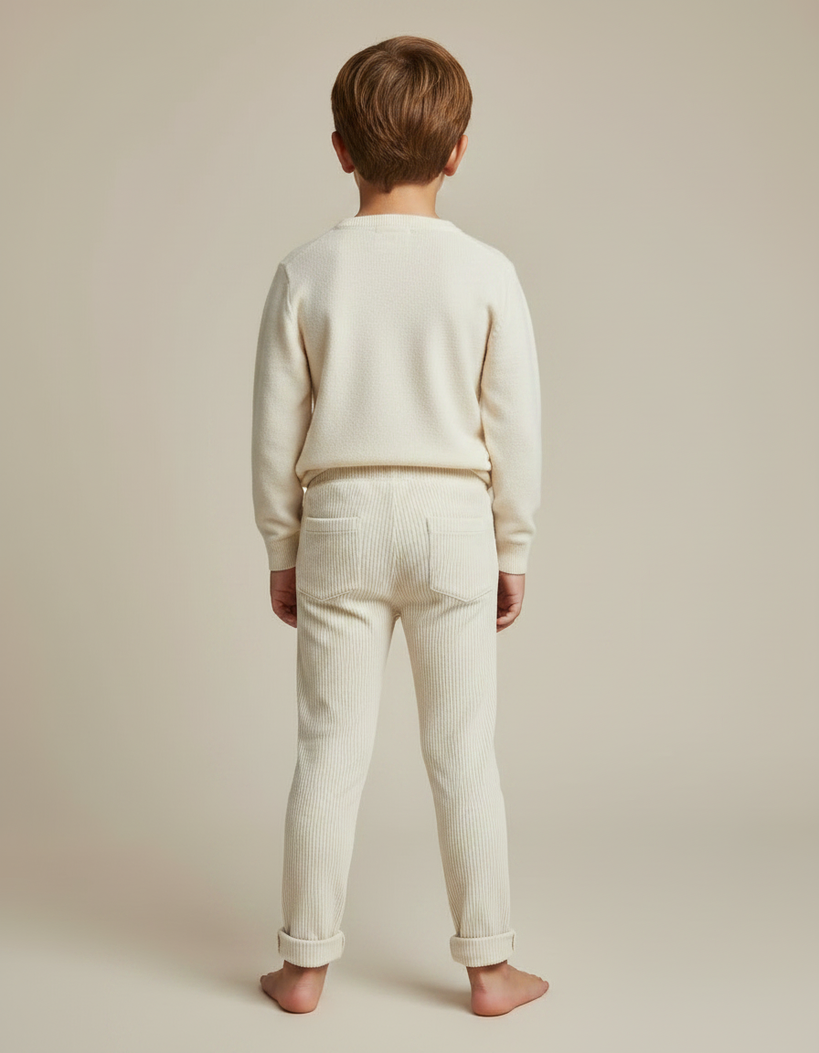 Pantalon Velours Côtelé Écru Élastique Enfant - Beige Cordé - vue 2