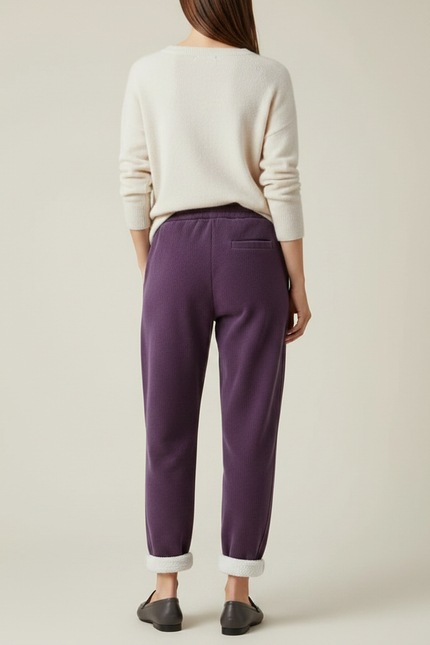 Pantalon Velours Violet Côtelé Doublé Polaire Ample - Cordé - vue 2