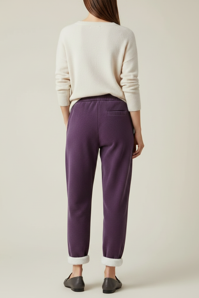 Pantalon Velours Violet Côtelé Doublé Polaire Ample - Cordé - vue 2