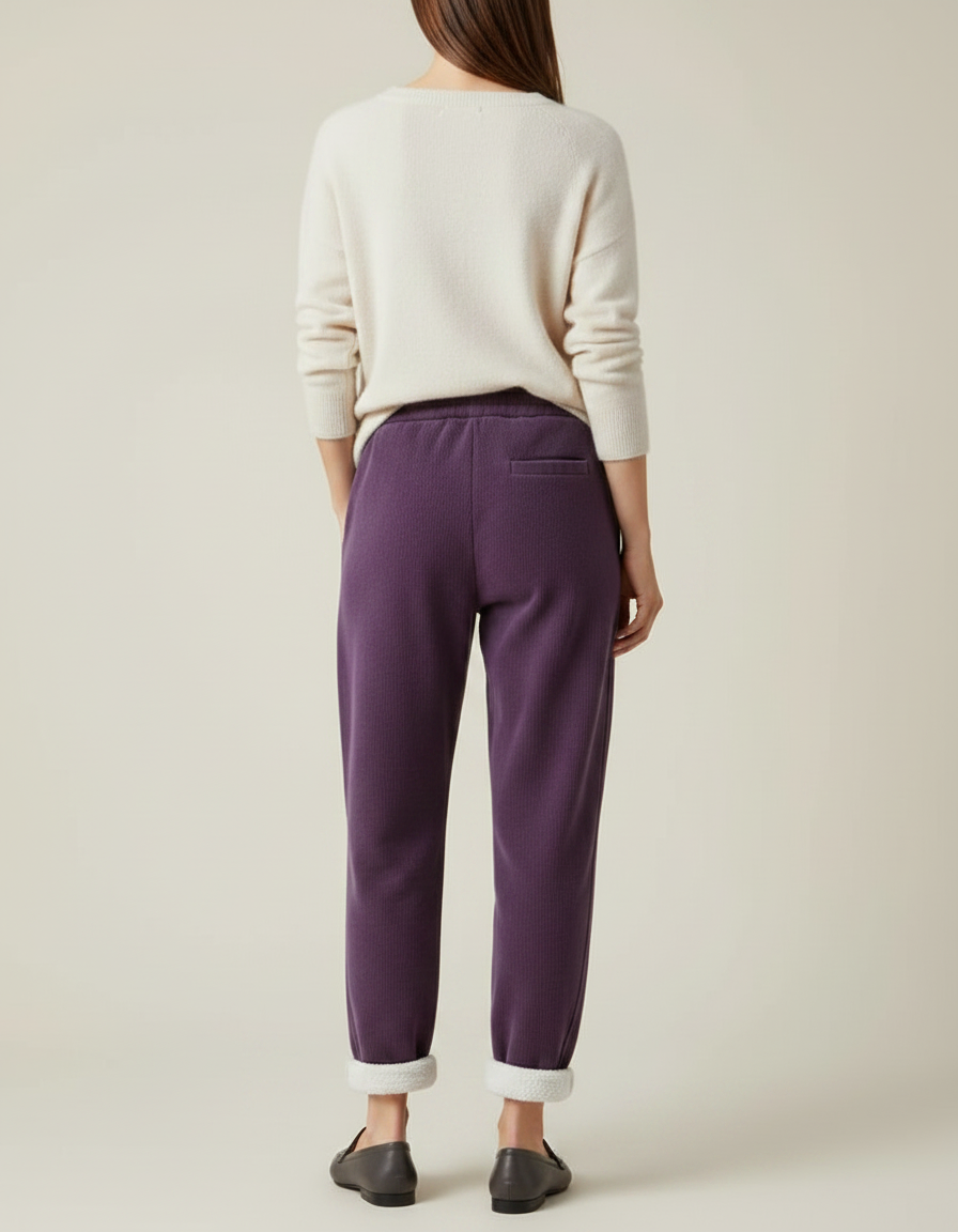 Pantalon Velours Violet Côtelé Doublé Polaire Ample - Cordé - vue 2