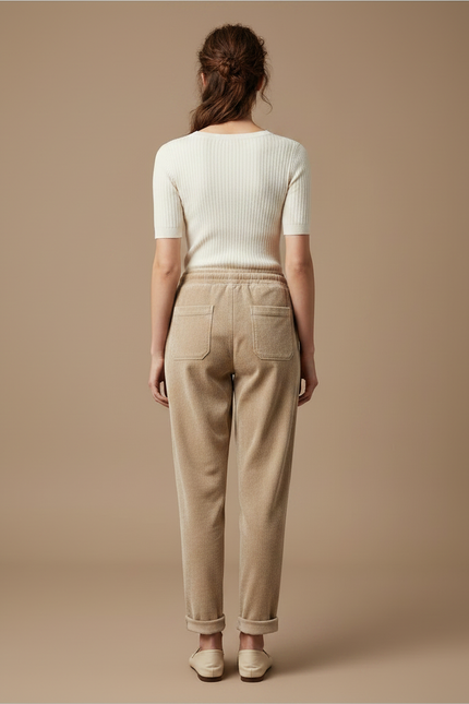 Pantalon Velours Beige Ample Décontracté Cordon - vue 2