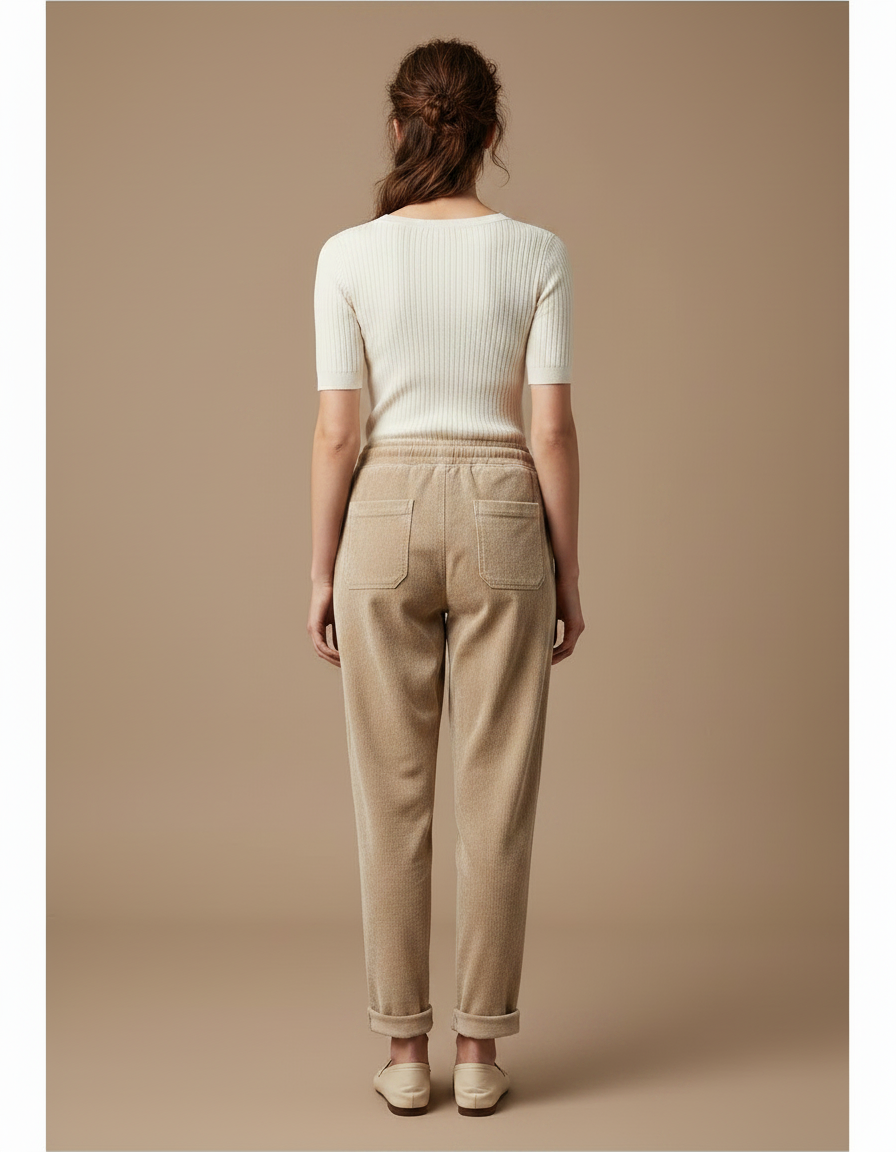 Pantalon Velours Beige Ample Décontracté Cordon - vue 2