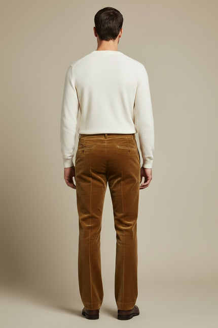 Pantalon Velours Marron Coupe Droite Élégant Homme - Cordé - vue 2