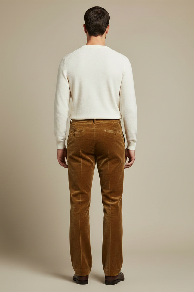 Pantalon Velours Marron Coupe Droite Élégant Homme - Cordé - vue 2