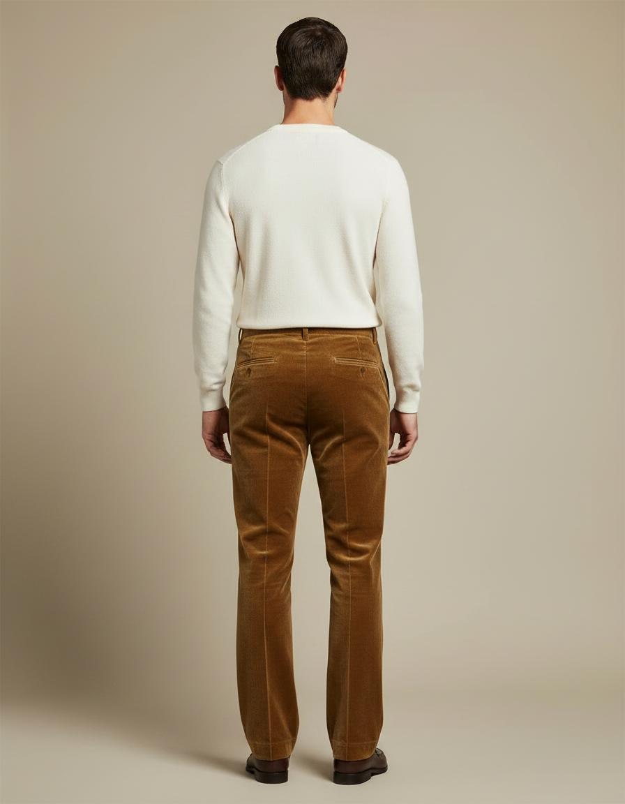 Pantalon Velours Marron Coupe Droite Élégant Homme - Cordé - vue 2