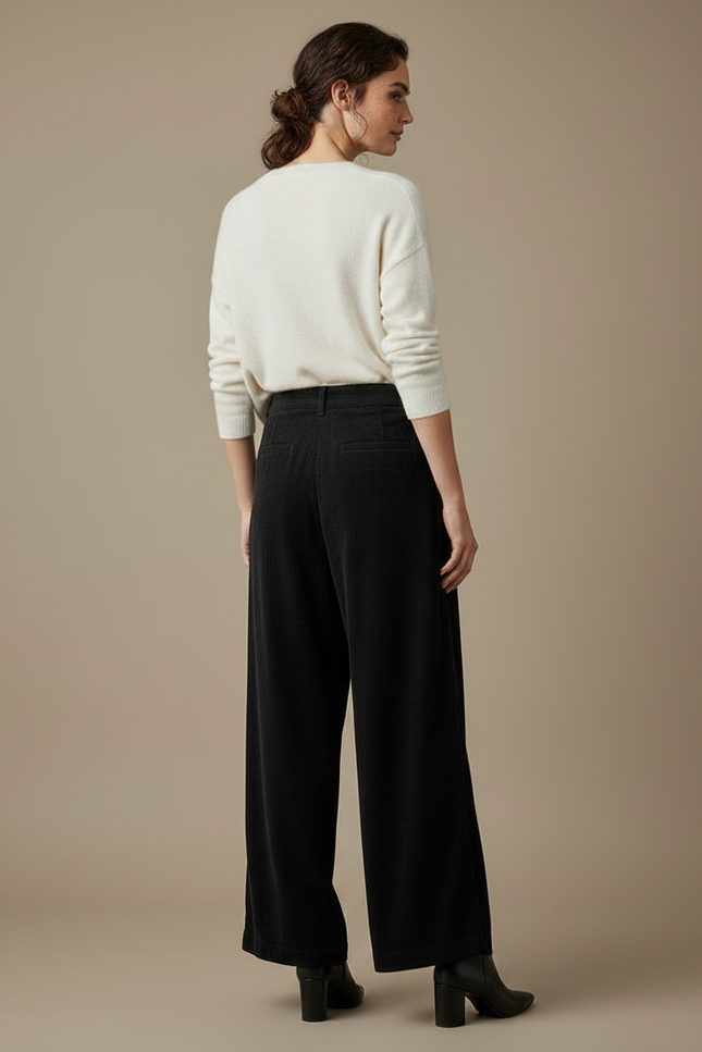 Pantalon Noir Velours Cotelé Femme - Cordé - vue 2