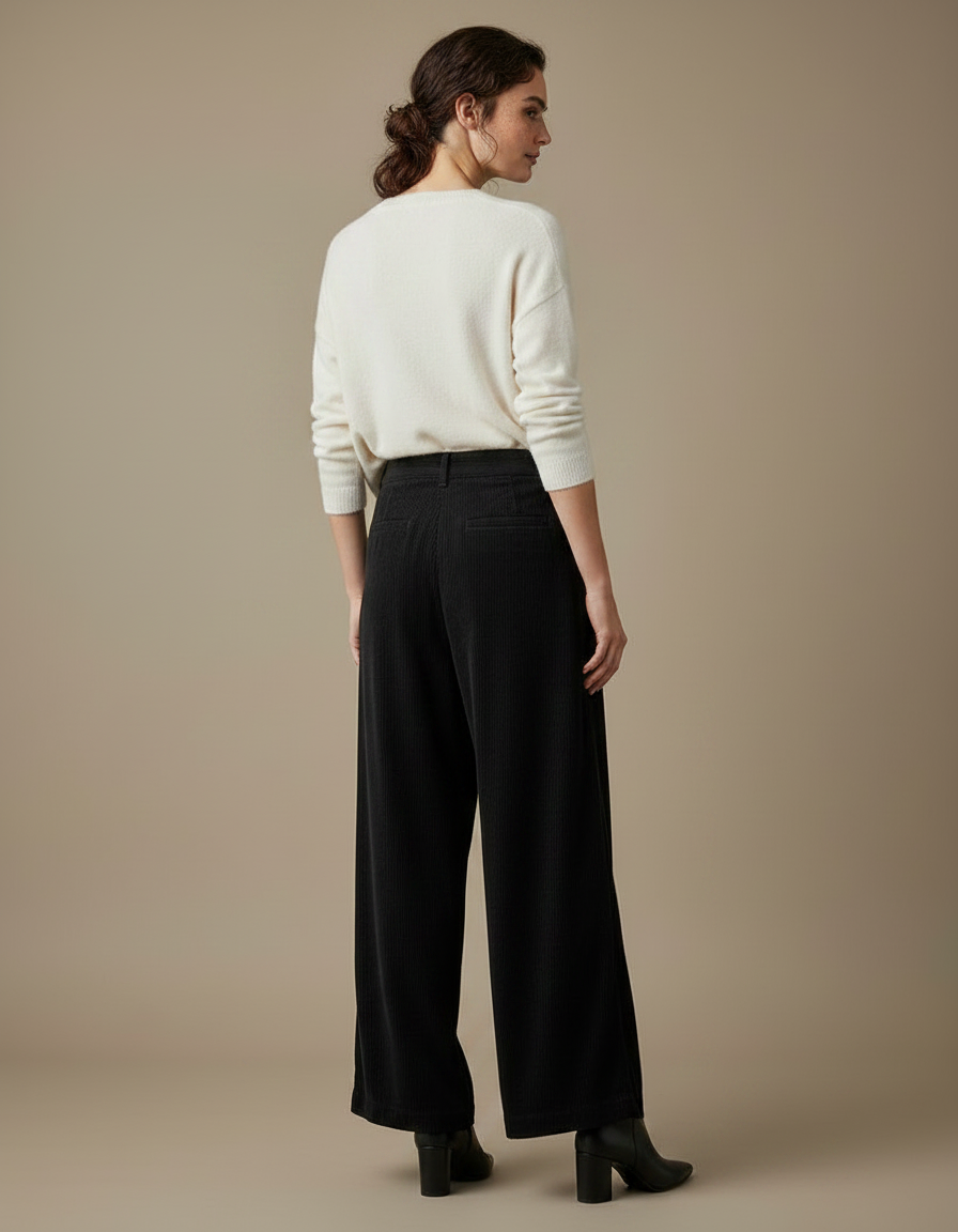 Pantalon Noir Velours Cotelé Femme - Cordé - vue 2