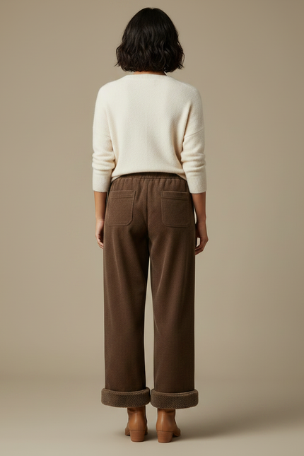 Pantalon Velours Marron Large Doublé Décontracté Femme - vue 2