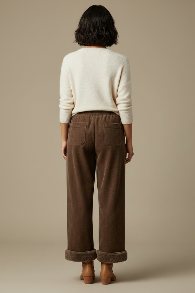 Pantalon Velours Marron Large Doublé Décontracté Femme - vue 2