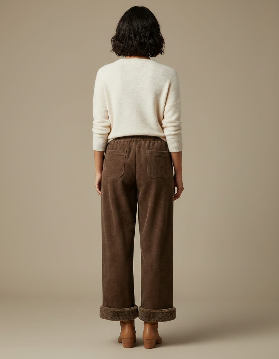 Pantalon Velours Marron Large Doublé Décontracté Femme - vue 2