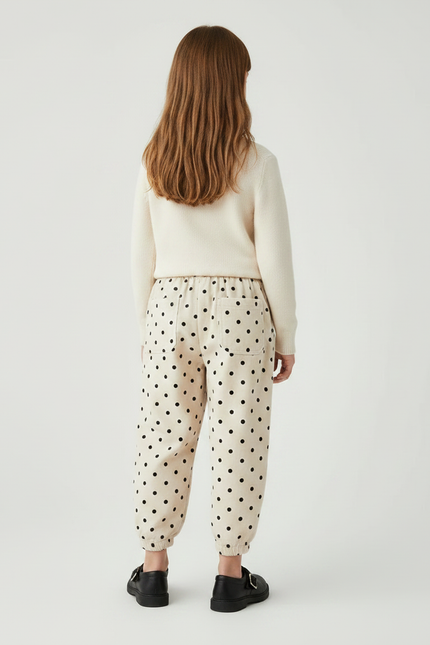 Pantalon Velours Beige Ample Pois Élastique Enfant - vue 2