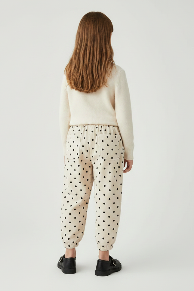 Pantalon Velours Beige Ample Pois Élastique Enfant - vue 2