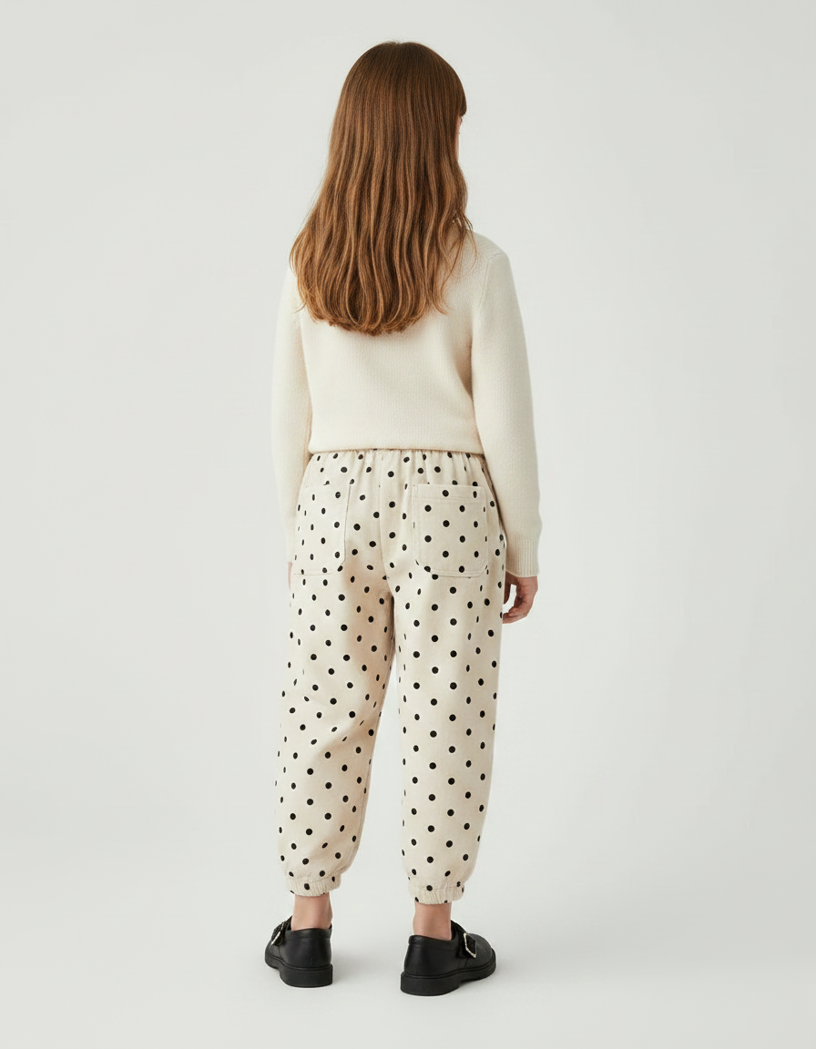 Pantalon Velours Beige Ample Pois Élastique Enfant - vue 2