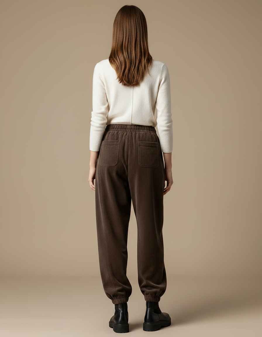 Pantalon Velours Marron Côtelé Ample Élastique Décontracté - Cordé - vue 2