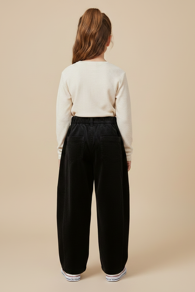 Pantalon Velours Noir Ample Côtelé Décontracté Enfant - Cordé - vue 2