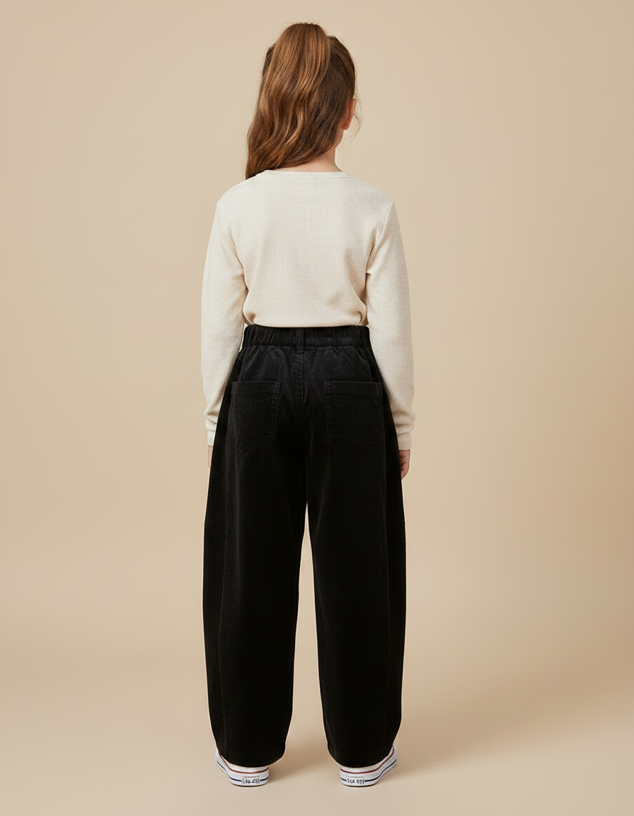Pantalon Velours Noir Ample Côtelé Décontracté Enfant - Cordé - vue 2