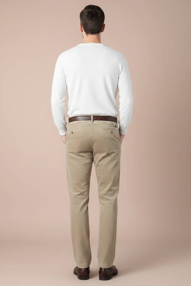 Pantalon Velours Beige Côtelé Droit Homme Décontracté - vue 2