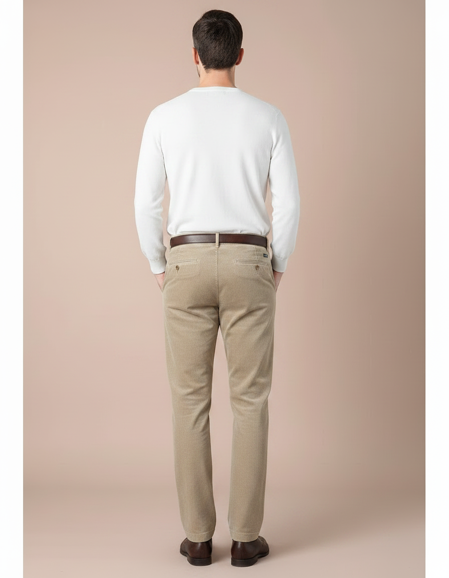 Pantalon Velours Beige Côtelé Droit Homme Décontracté - vue 2