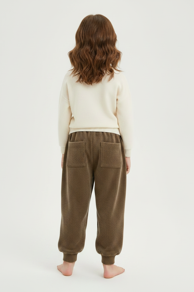 Pantalon Velours Marron Côtelé Ample Élastique Enfant - Kaki Cordé - vue 2