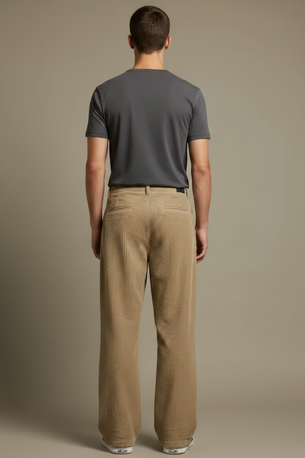 Pantalon Velours Côtelé Homme Beige Ample Décontracté - Cordé - vue 2