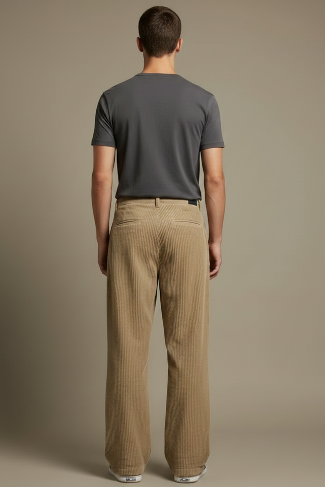 Pantalon Velours Côtelé Homme Beige Ample Décontracté - Cordé - vue 2