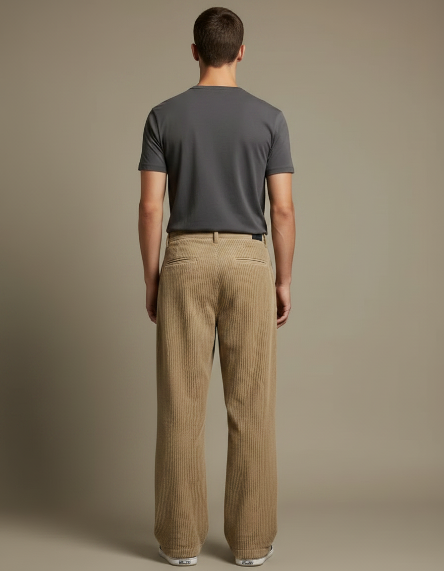 Pantalon Velours Côtelé Homme Beige Ample Décontracté - Cordé - vue 2