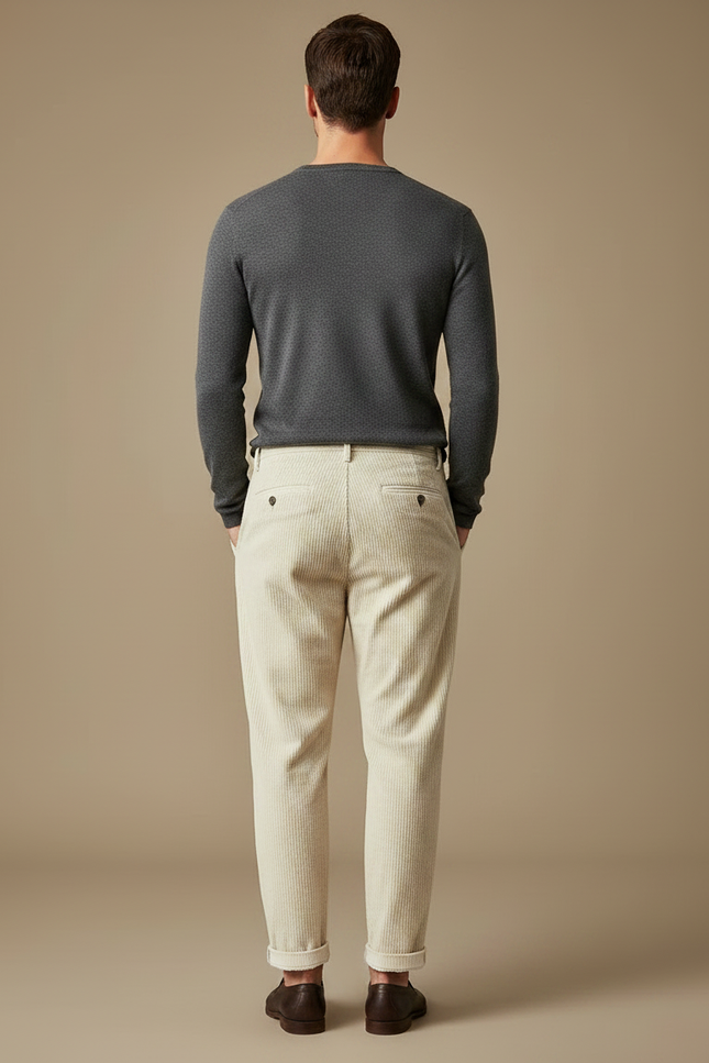 Pantalon Velours Creme Homme - Beige Cordé - vue 2