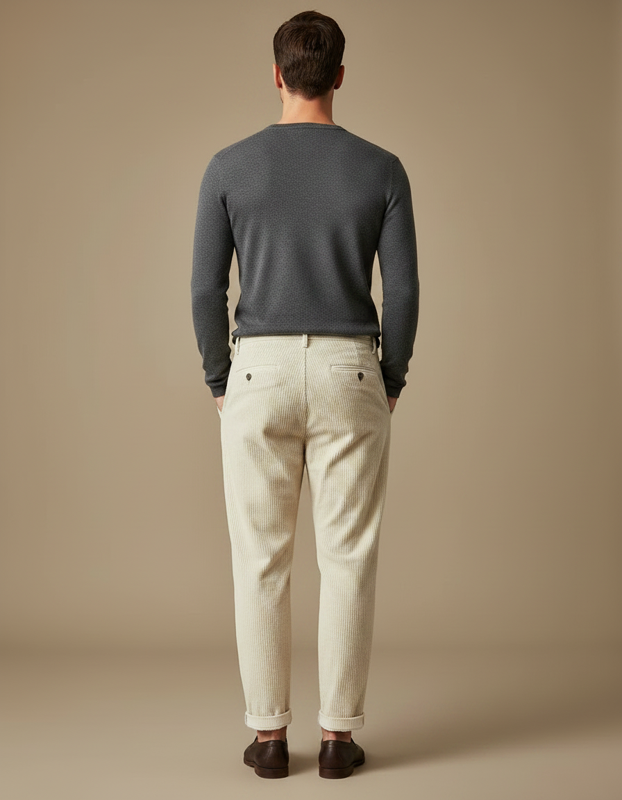 Pantalon Velours Creme Homme - Beige Cordé - vue 2