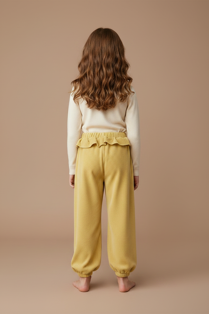 Pantalon Velours Jaune Ample Côtelé Cœurs Fille - Cordé - vue 2