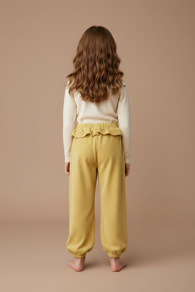 Pantalon Velours Jaune Ample Côtelé Cœurs Fille - Cordé - vue 2