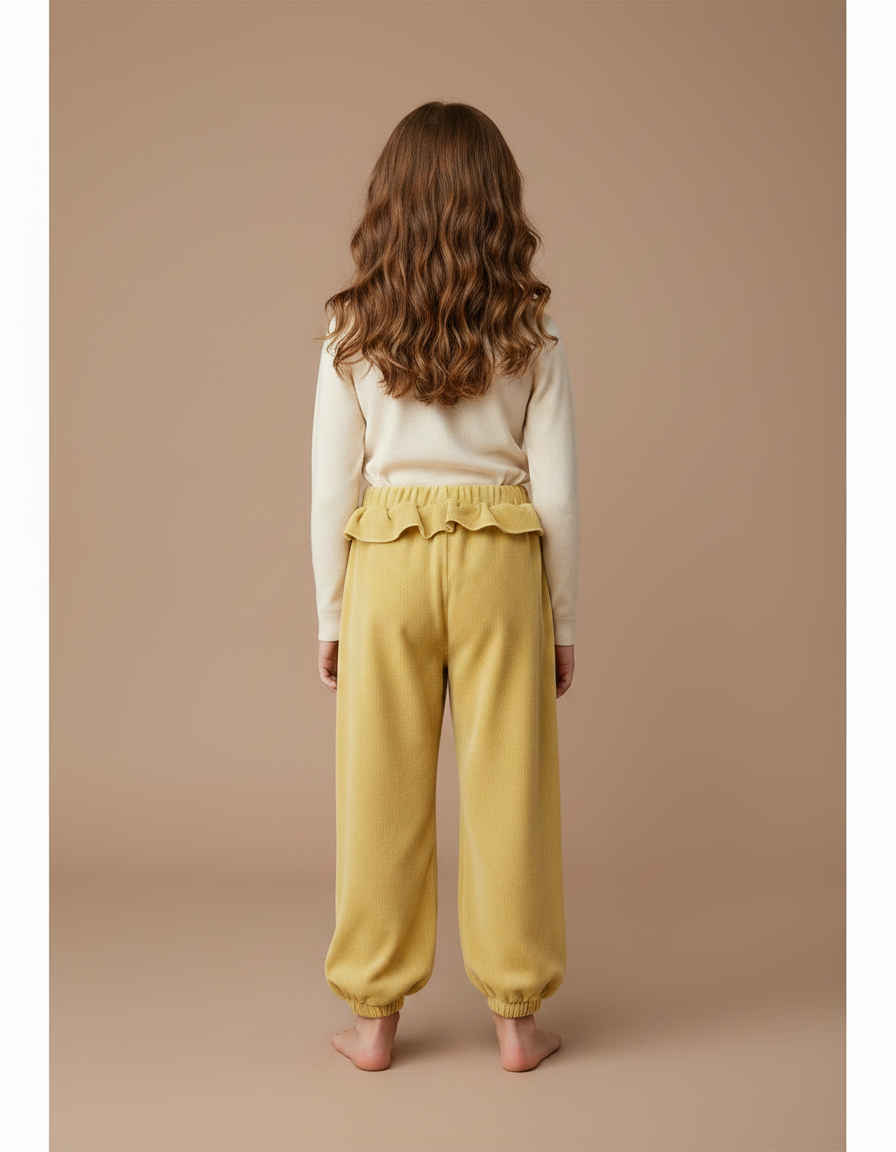 Pantalon Velours Jaune Ample Côtelé Cœurs Fille - Cordé - vue 2