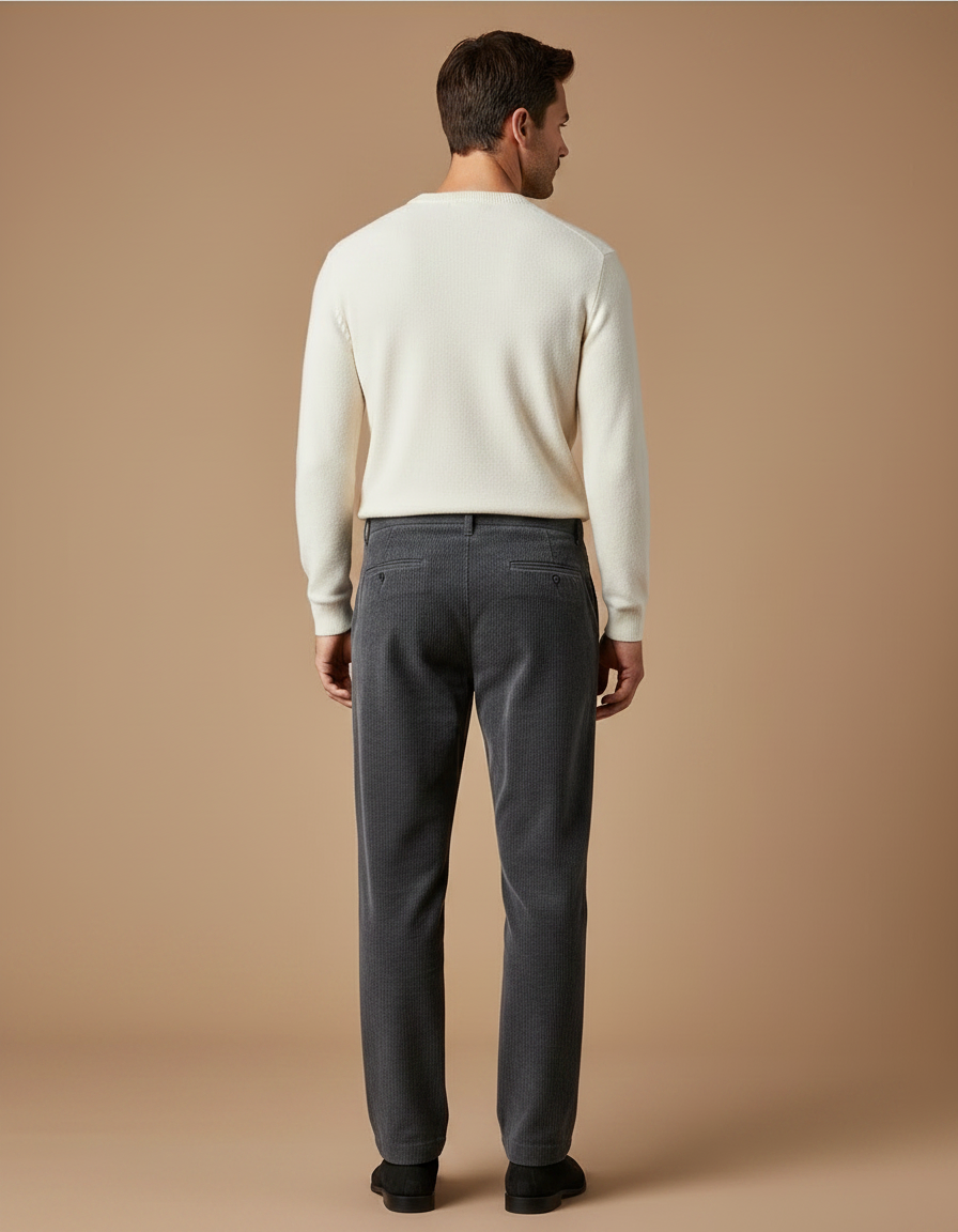 Pantalon Velours Côtelé Gris Droit Homme Décontracté Chaud - Cordé - vue 2