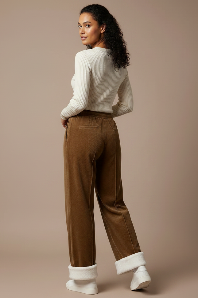 Pantalon Velours Marron Doublé Polaire Ample Cordon - Cordé - vue 2