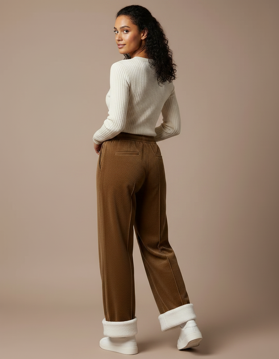 Pantalon Velours Marron Doublé Polaire Ample Cordon - Cordé - vue 2
