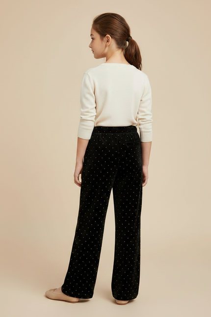 Pantalon Velours Noir Large À Pois Fille - vue 2