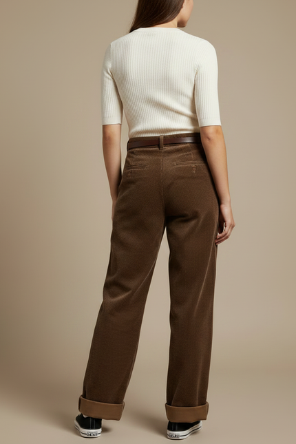 Pantalon Velours Marron Côtelé Large Décontracté Ceinturé - Cordé - vue 2