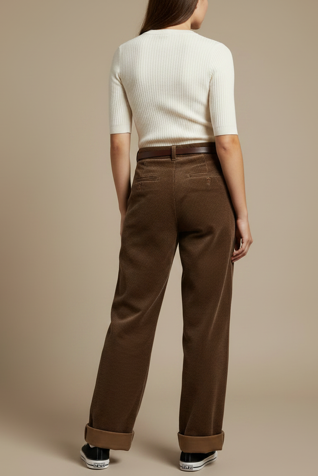 Pantalon Velours Marron Côtelé Large Décontracté Ceinturé - Cordé - vue 2