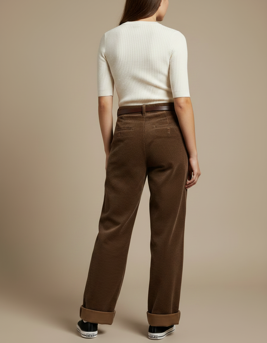 Pantalon Velours Marron Côtelé Large Décontracté Ceinturé - Cordé - vue 2