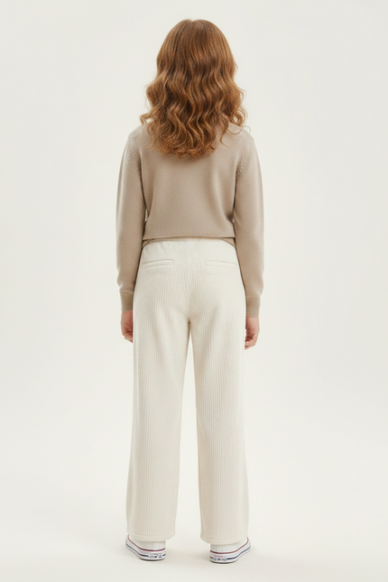 Pantalon Velours Écru Côtelé Ample Décontracté Fille - Beige Cordé - vue 2